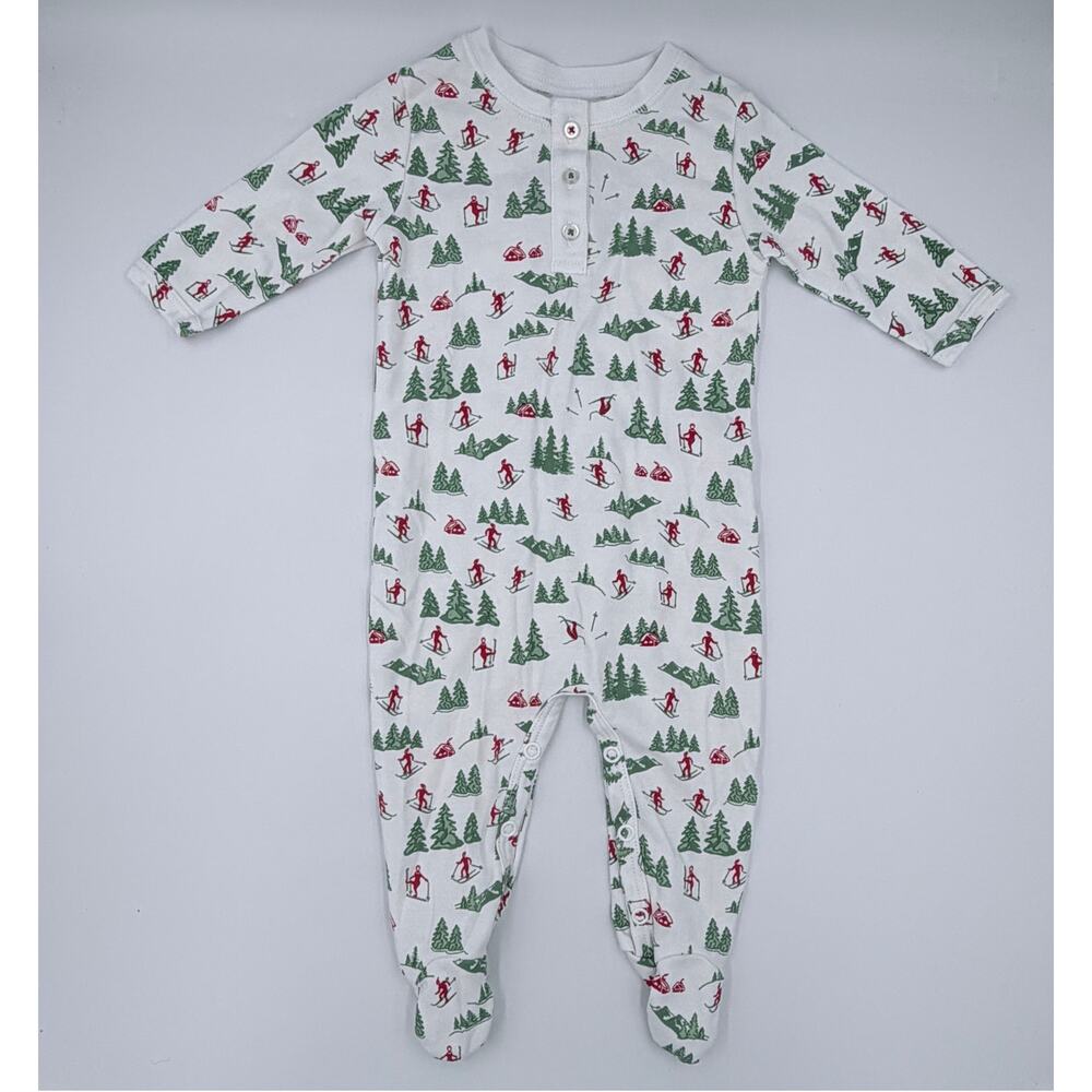 Petidoux Vintage Skiers Pima Cotton Footed Onesie Pajamas 6 Months NEW